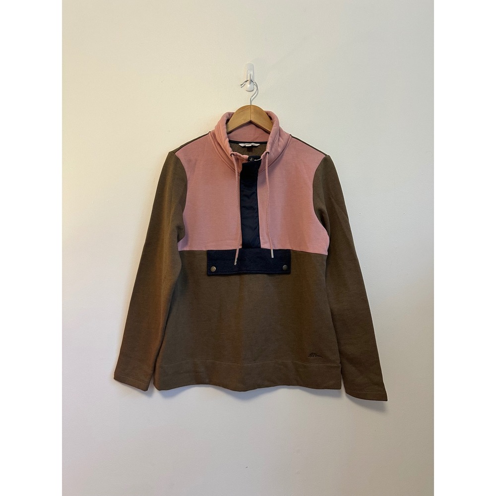 LL Bean Signature Colorblock Pullover Sweatshirt in Brown and Pink | Size Small